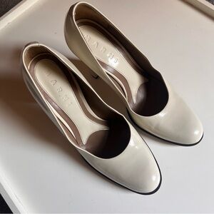 Marni Ivory Patent Leather Heels Pumps Chunky Retro